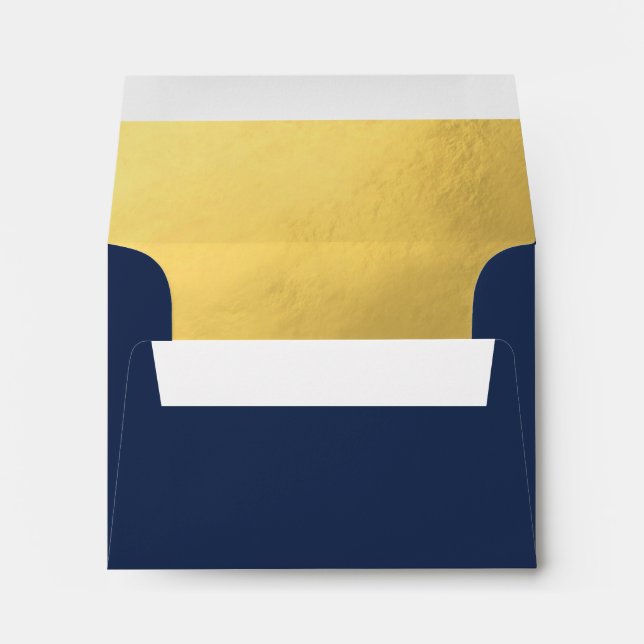 Faux Gold Foil Liner Navy Blue Wedding RSVP Envelope (Back (Bottom))
