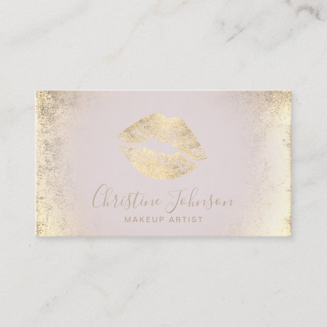 faux gold foil lips makeup artist business card (Front)