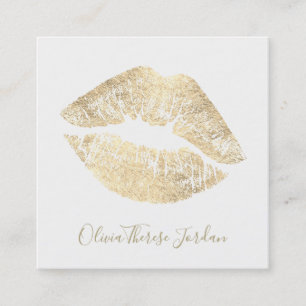 faux gold foil lipstick kiss square business card