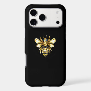 Faux Gold Foil Logo Bee Polygonal on Black