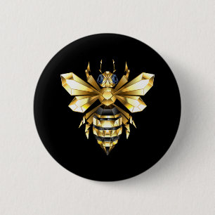 Faux Gold Foil Logo Bee Polygonal on Black 2 Inch Round Button