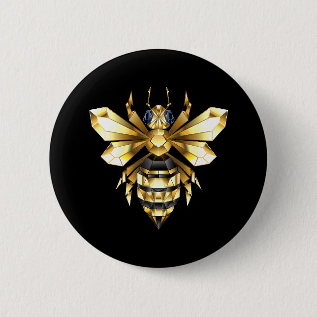 Faux Gold Foil Logo Bee Polygonal on Black 2 Inch Round Button (Front)