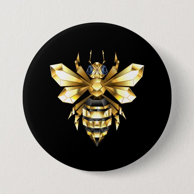Faux Gold Foil Logo Bee Polygonal on Black 3 Inch Round Button (Front)