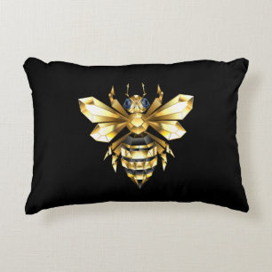 Faux Gold Foil Logo Bee Polygonal on Black Accent Pillow