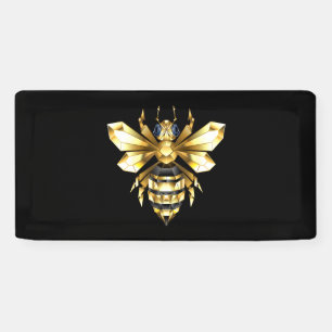 Faux Gold Foil Logo Bee Polygonal on Black Banner