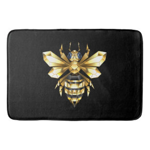 Faux Gold Foil Logo Bee Polygonal on Black Bath Mat