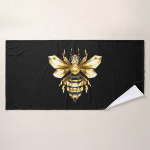 Faux Gold Foil Logo Bee Polygonal on Black Bath Towel