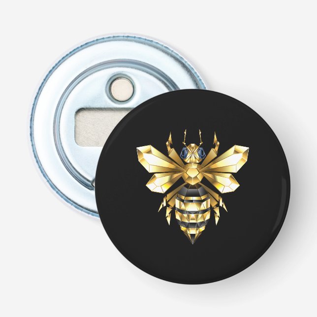 Faux Gold Foil Logo Bee Polygonal on Black Bottle Opener (Front)