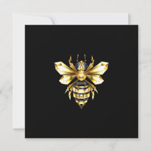 Faux Gold Foil Logo Bee Polygonal on Black Card