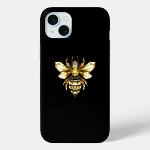 Faux Gold Foil Logo Bee Polygonal on Black iPhone 15 Mini Case