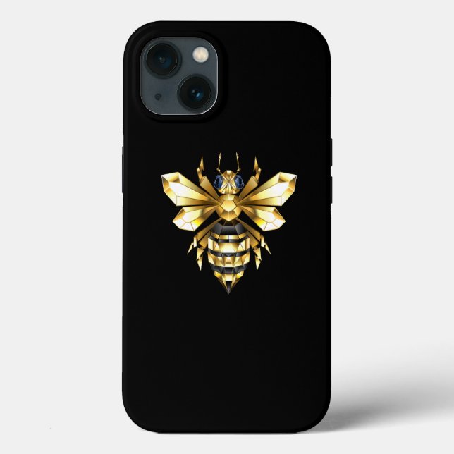 Faux Gold Foil Logo Bee Polygonal on Black Case-Mate iPhone Case (Back)