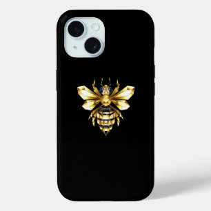 Faux Gold Foil Logo Bee Polygonal on Black iPhone 15 Case
