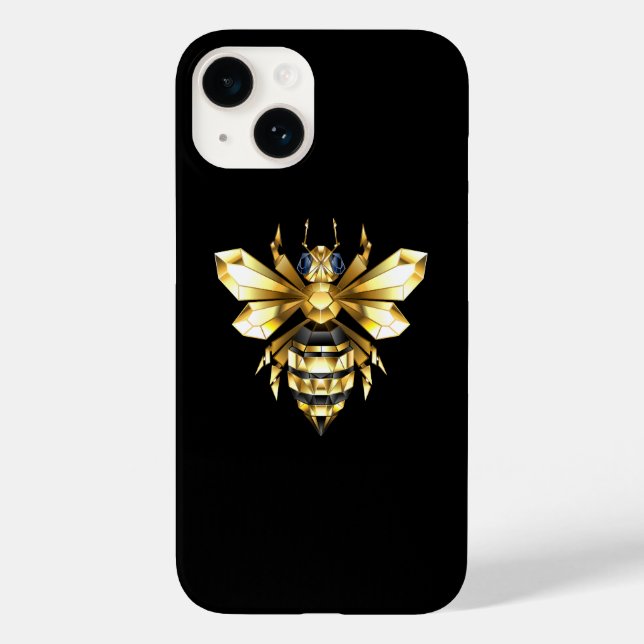 Faux Gold Foil Logo Bee Polygonal on Black Case-Mate iPhone Case (Back)