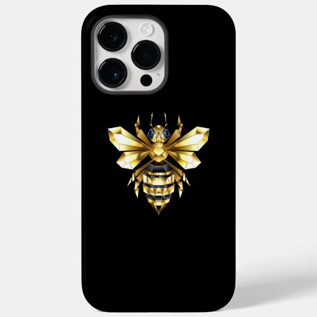 Faux Gold Foil Logo Bee Polygonal on Black Case-Mate iPhone Case (Back)