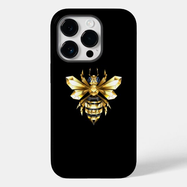 Faux Gold Foil Logo Bee Polygonal on Black Case-Mate iPhone Case (Back)