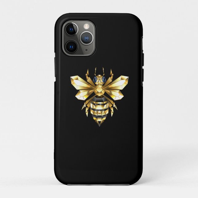 Faux Gold Foil Logo Bee Polygonal on Black Case-Mate iPhone Case (Back)