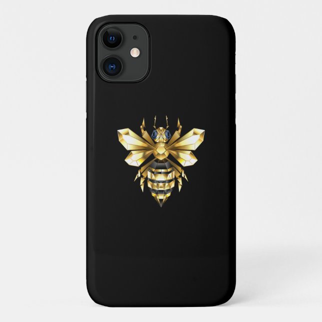 Faux Gold Foil Logo Bee Polygonal on Black Case-Mate iPhone Case (Back)