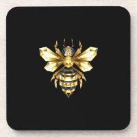 Faux Gold Foil Logo Bee Polygonal on Black