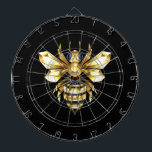 Faux Gold Foil Logo Bee Polygonal on Black Dartboard<br><div class="desc">Gold,  jewellery,  polygonal bee with golden sparkling wings on black background. Polygonal style animal.Golden bee.</div>