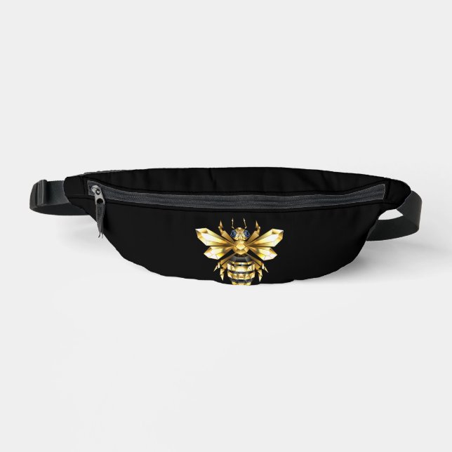 Faux Gold Foil Logo Bee Polygonal on Black Fanny Pack (Front)