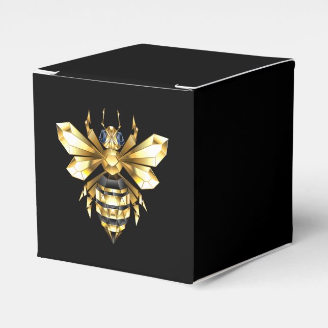 Faux Gold Foil Logo Bee Polygonal on Black Favor Box (Front Side)