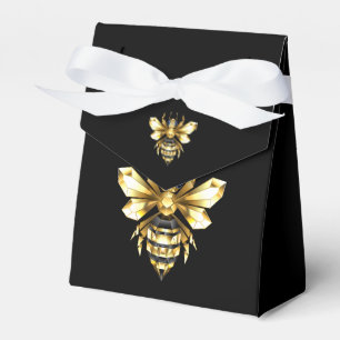 Faux Gold Foil Logo Bee Polygonal on Black Favor Box