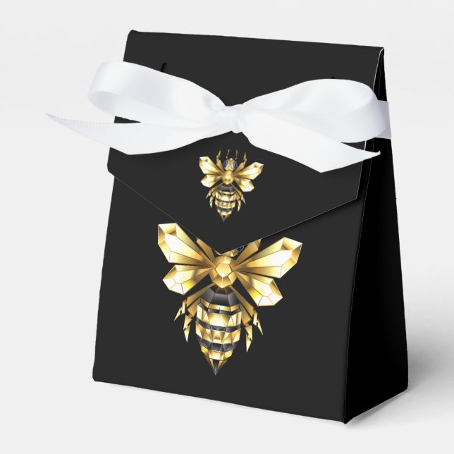 Faux Gold Foil Logo Bee Polygonal on Black Favor Box (Front Side)