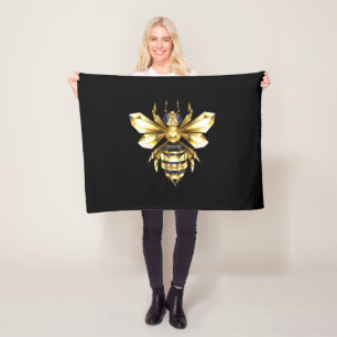 Faux Gold Foil Logo Bee Polygonal on Black Fleece Blanket