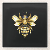 Faux Gold Foil Logo Bee Polygonal on Black
