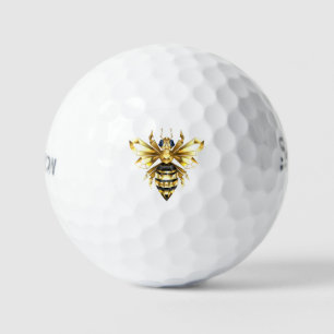Faux Gold Foil Logo Bee Polygonal on Black Golf Balls