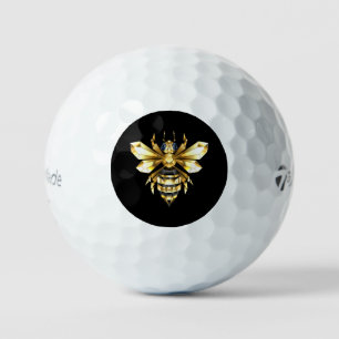 Faux Gold Foil Logo Bee Polygonal on Black Golf Balls