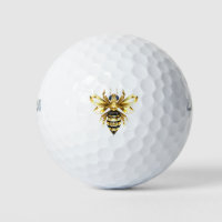 Faux Gold Foil Logo Bee Polygonal on Black