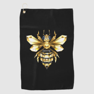 Faux Gold Foil Logo Bee Polygonal on Black Golf Towel