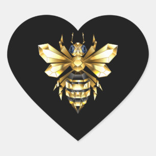 Faux Gold Foil Logo Bee Polygonal on Black Heart Sticker