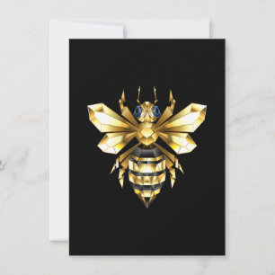 Faux Gold Foil Logo Bee Polygonal on Black Holiday Card