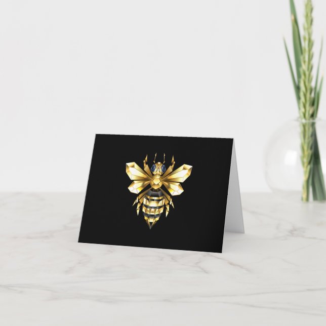 Faux Gold Foil Logo Bee Polygonal on Black Holiday Card (Front)