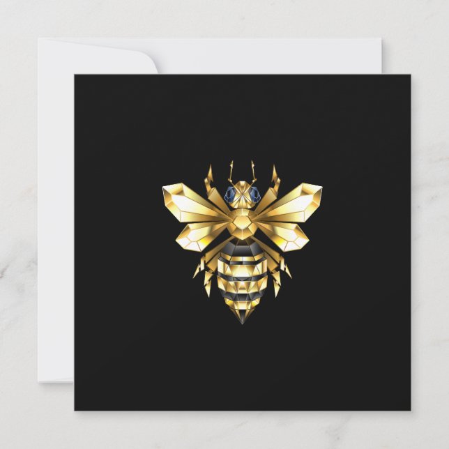 Faux Gold Foil Logo Bee Polygonal on Black Invitation (Front)