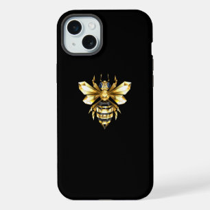 Faux Gold Foil Logo Bee Polygonal on Black iPhone 15 Plus Case