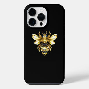 Faux Gold Foil Logo Bee Polygonal on Black iPhone 14 Pro Max Case