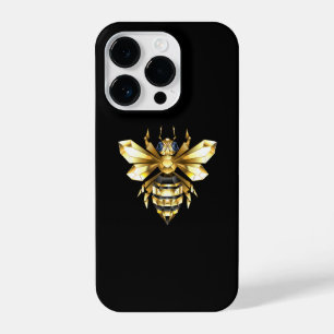 Faux Gold Foil Logo Bee Polygonal on Black iPhone 14 Pro Case