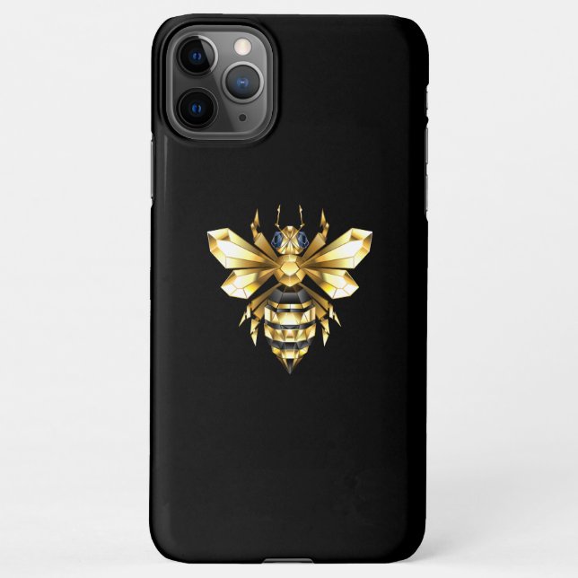 Faux Gold Foil Logo Bee Polygonal on Black iPhone Case (Back)