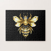 Faux Gold Foil Logo Bee Polygonal on Black