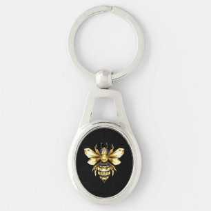 Faux Gold Foil Logo Bee Polygonal on Black Keychain