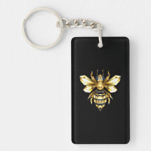 Faux Gold Foil Logo Bee Polygonal on Black Keychain