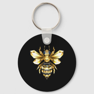 Faux Gold Foil Logo Bee Polygonal on Black Keychain