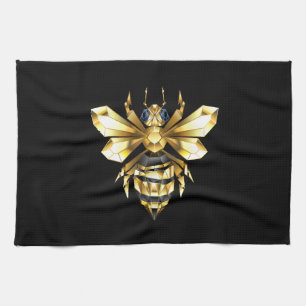 Faux Gold Foil Logo Bee Polygonal on Black Kitchen Towel