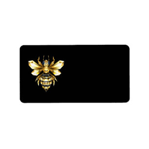 Faux Gold Foil Logo Bee Polygonal on Black Label