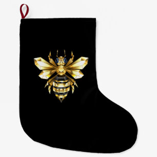 Faux Gold Foil Logo Bee Polygonal on Black Large Christmas Stocking