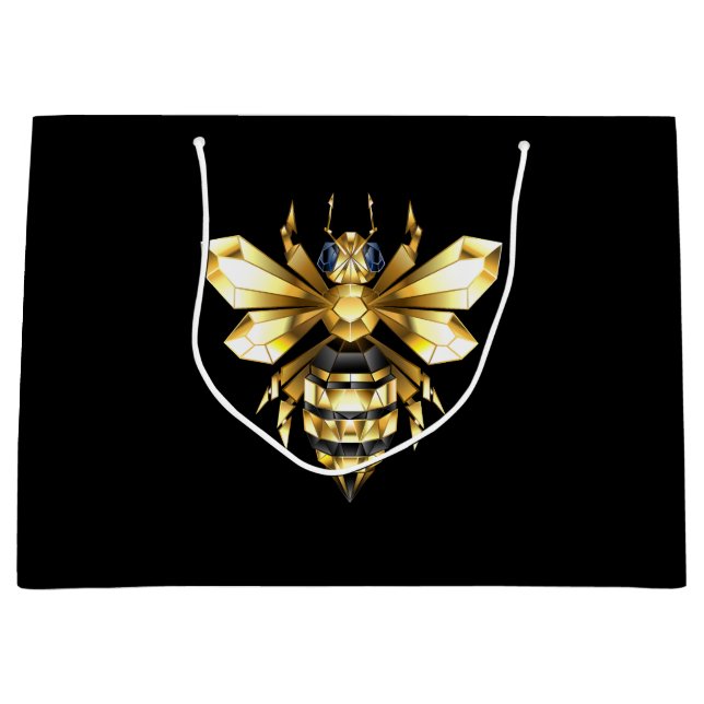 Faux Gold Foil Logo Bee Polygonal on Black Large Gift Bag (Front)