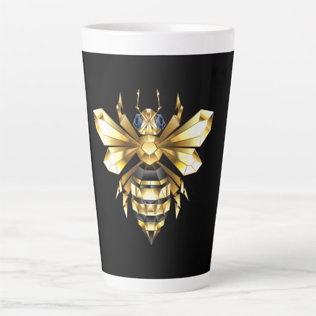 Faux Gold Foil Logo Bee Polygonal on Black Latte Mug (Front)